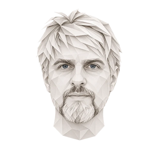 Kopfporträt von Christoph Jan Kramer als weiße Origami-Zeichnung.